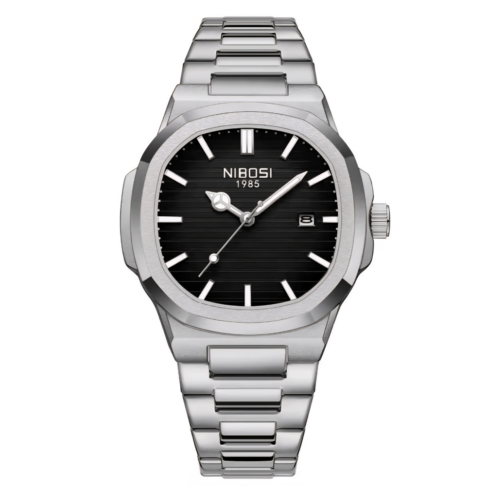 Reloj Nibosi plateado/cara negra