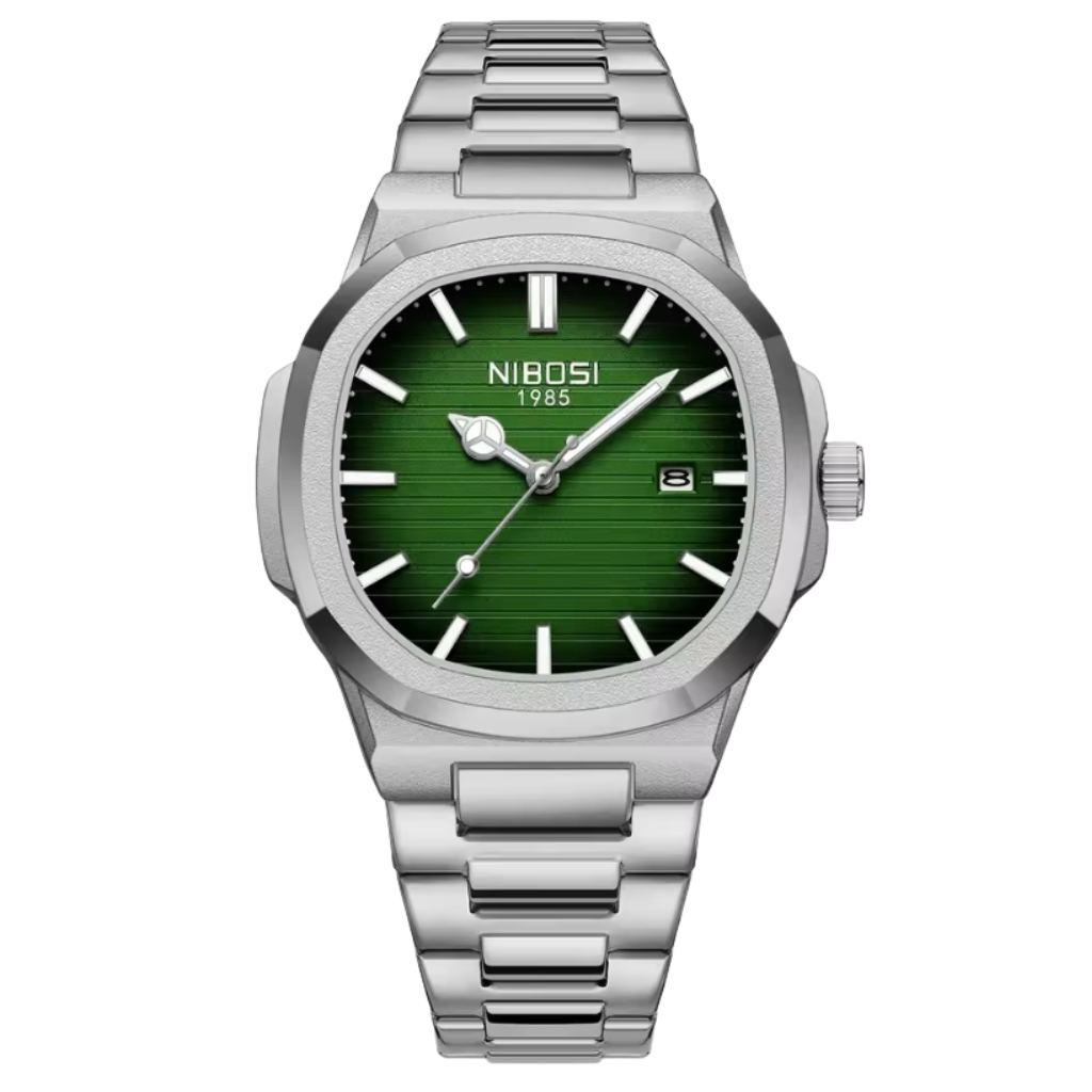 Reloj Nibosi plateado/cara verde