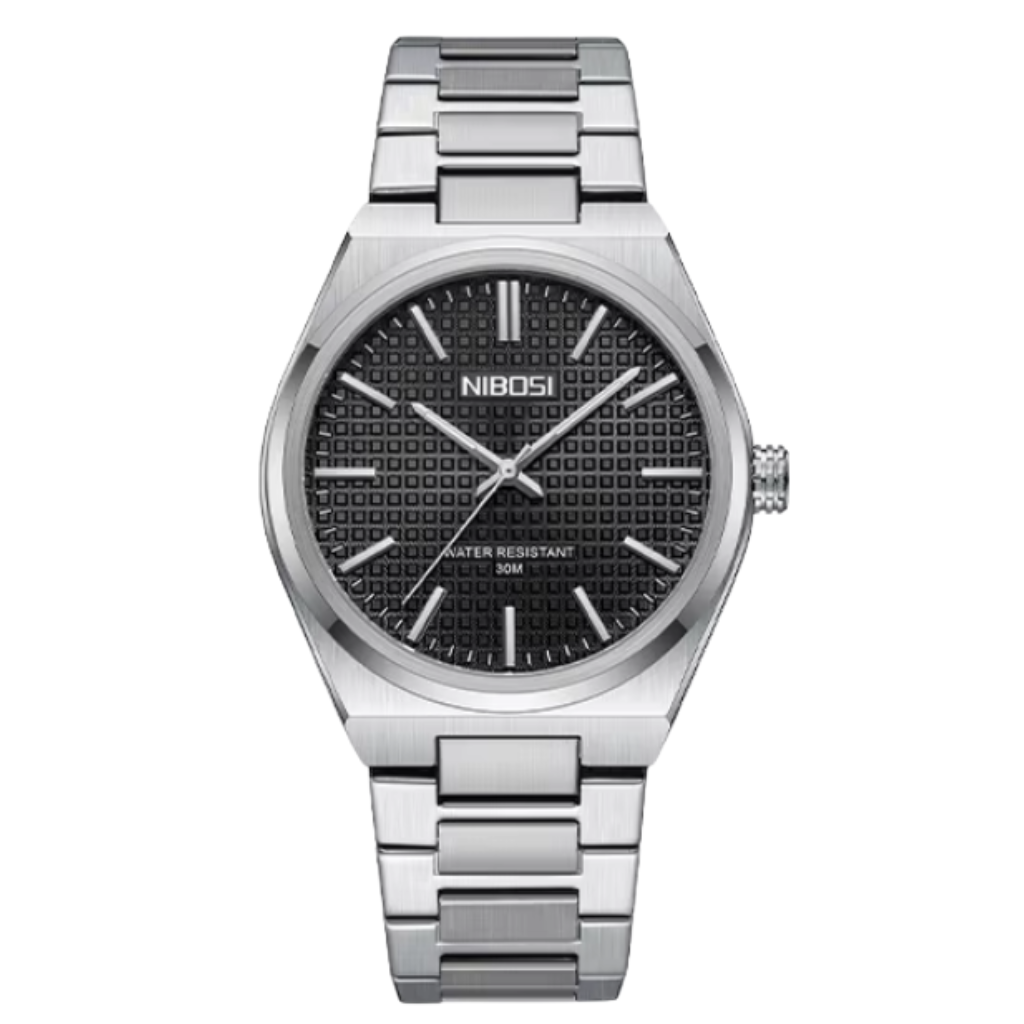Reloj Nibosi plateado/cara negra