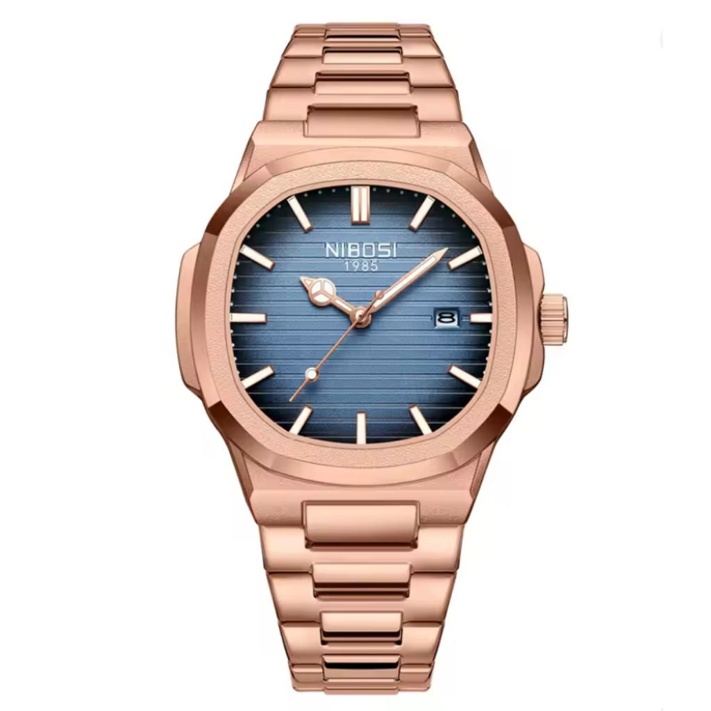 Reloj Nibosi oro rosa/cara azul