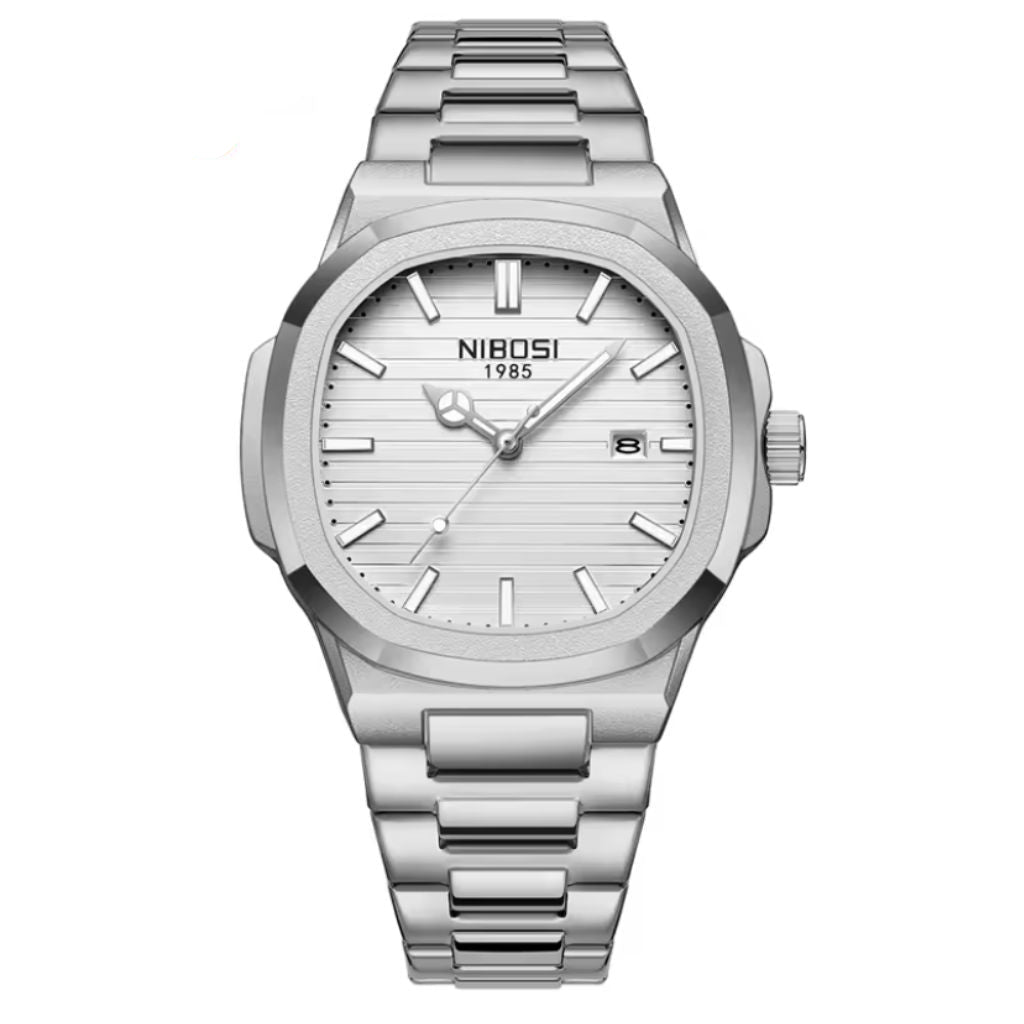 Reloj Nibosi plateado/cara blanca