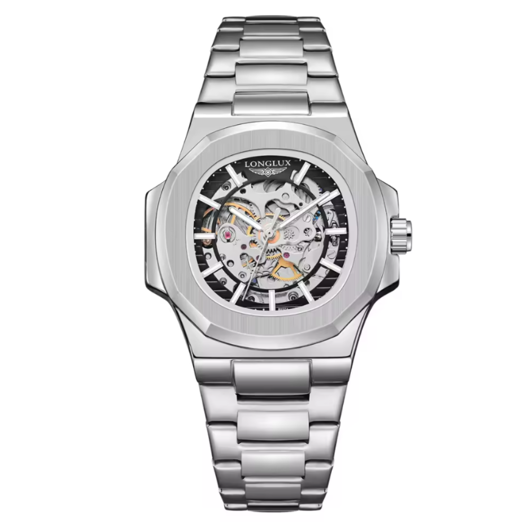 Reloj LONGLUX NEGRO corazón abierto AUTOMATICO