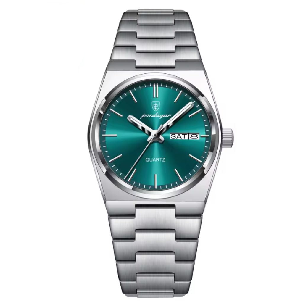 Reloj Poedagar plateado/cara verde jade