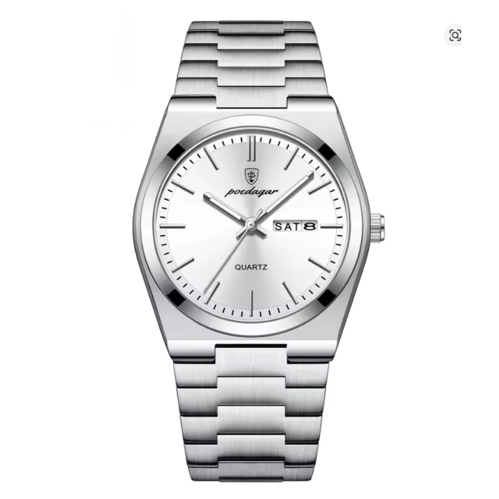 Reloj Poedagar plateado/cara blanca