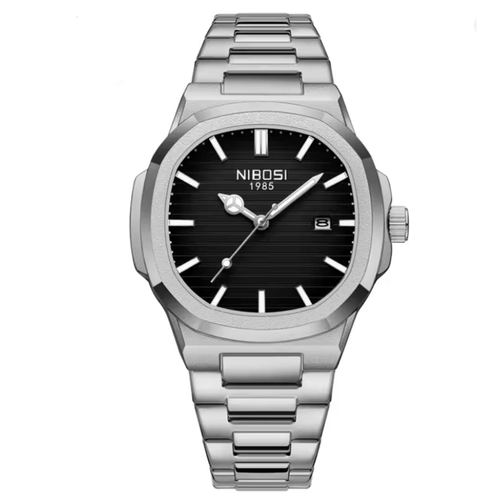 Reloj Nibosi plateado/cara negra