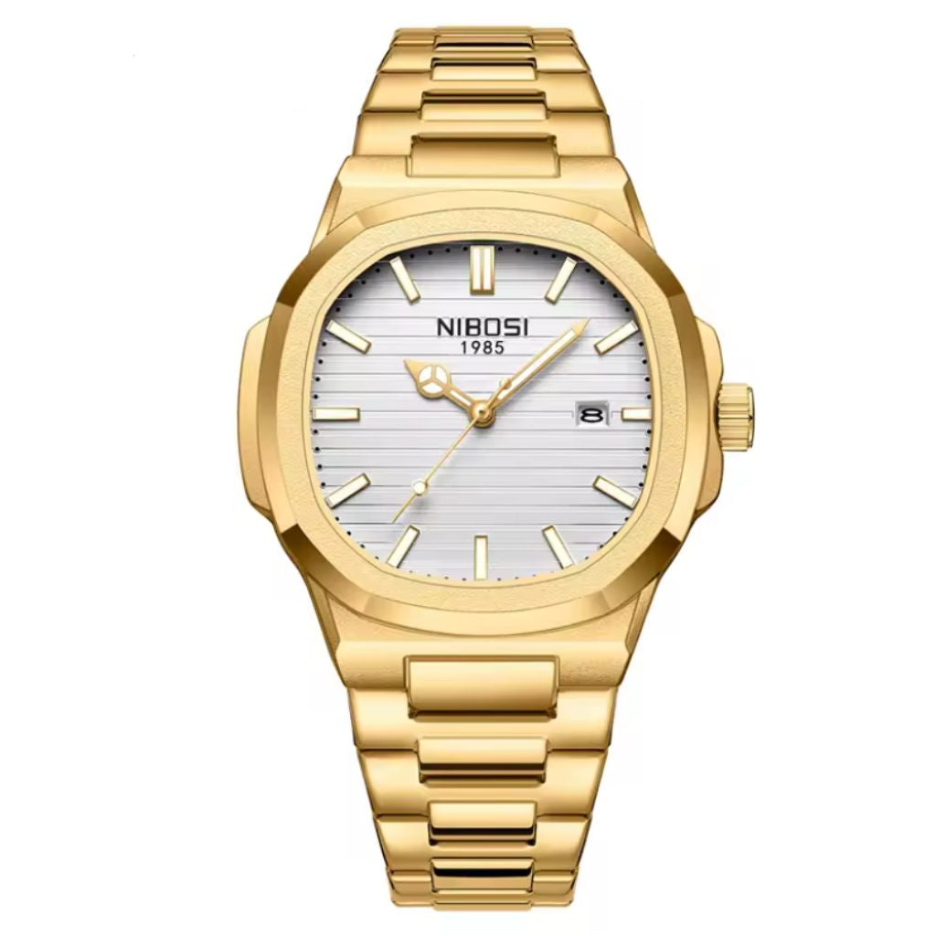 Reloj Nibosi dorado/cara blanca