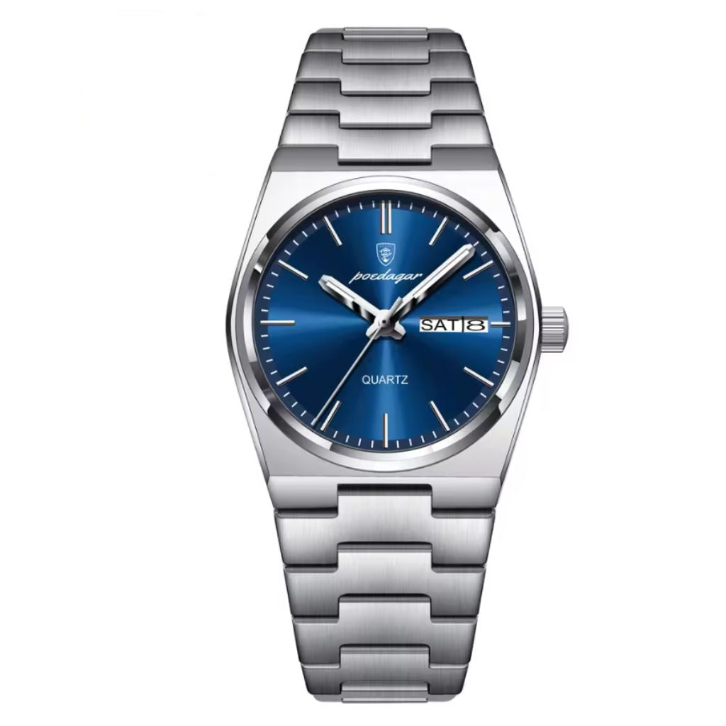 Reloj Poedagar plateado/cara azul