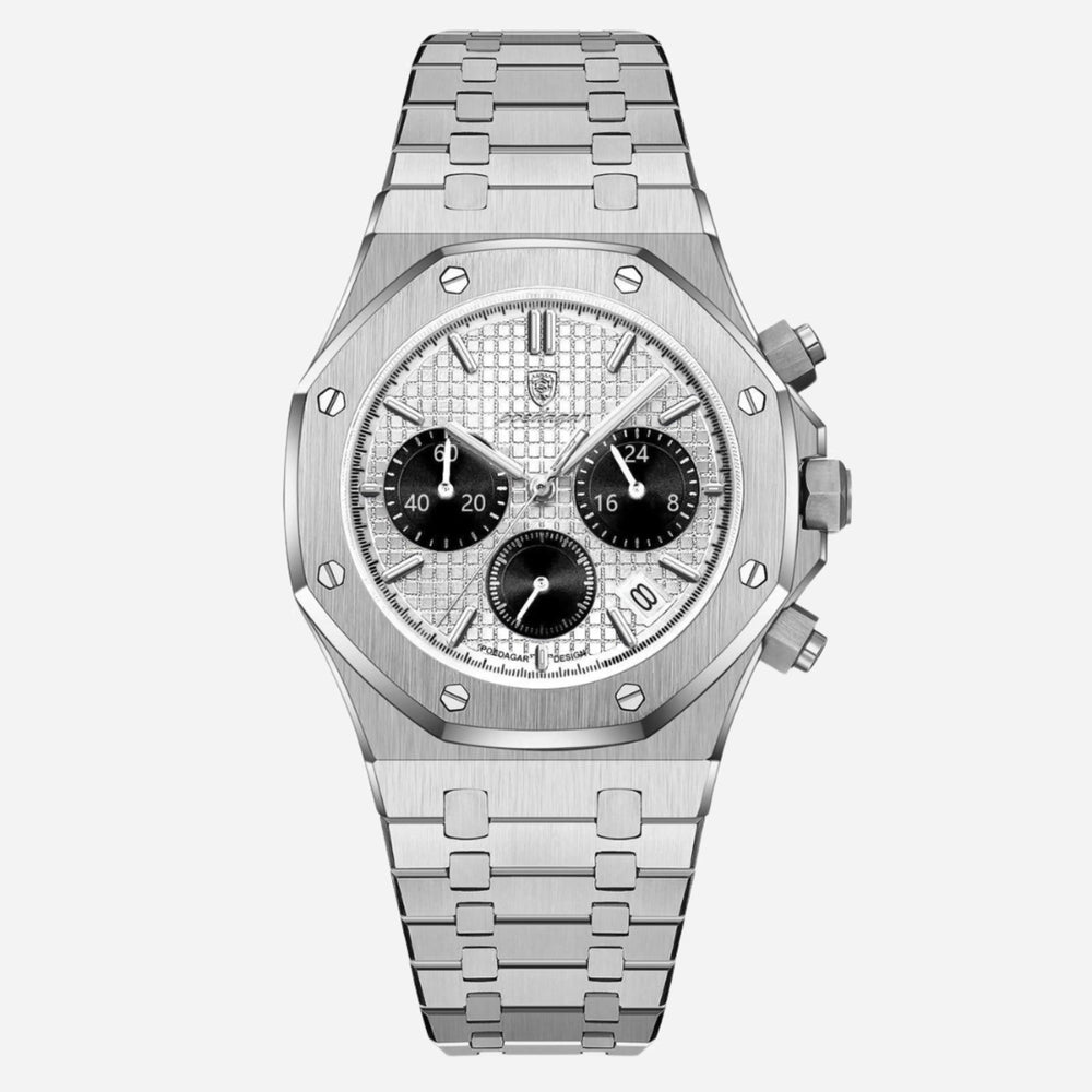 Reloj Poedagar plateado/cara blanca panda